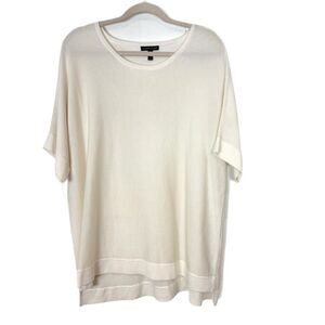 Eileen Fisher Blouse Womens XL White Step Tencel Silk Boxy Knit Tunic Tee Top